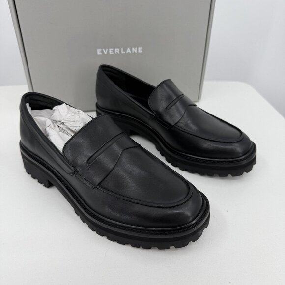 Everlane The Lug Loafer in Black Leather size 8 Women's Chunky Heel - Picture 4 of 8